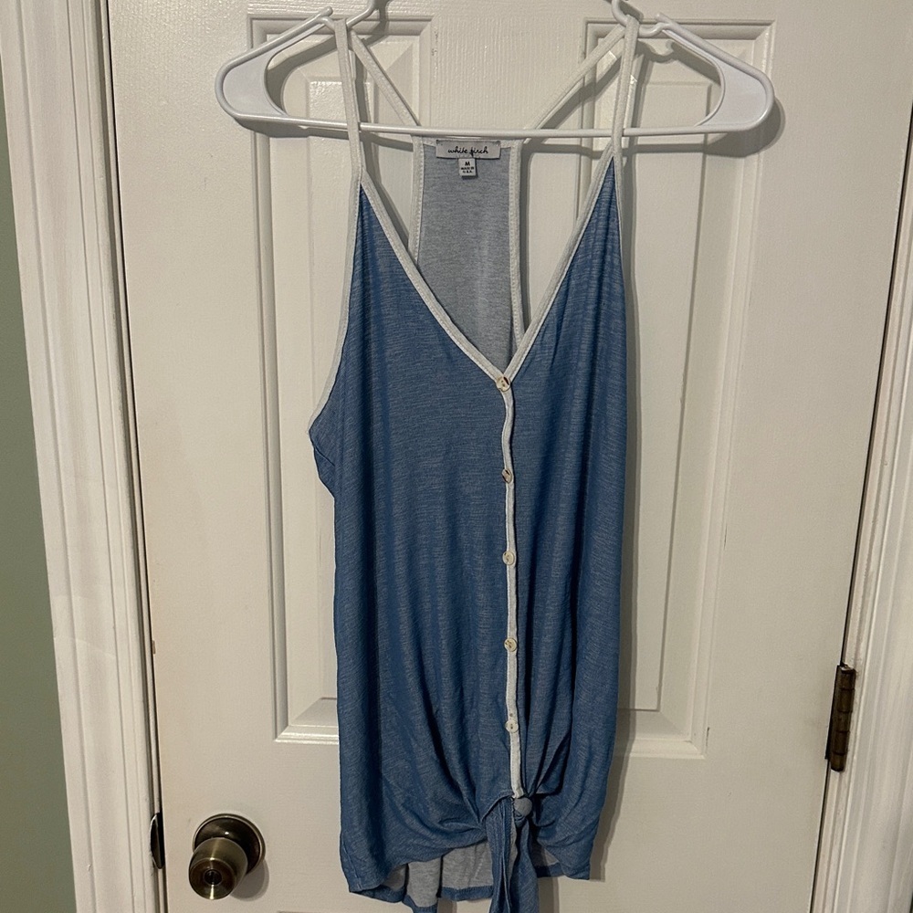 White Birch Blue Button-Down Tank Top